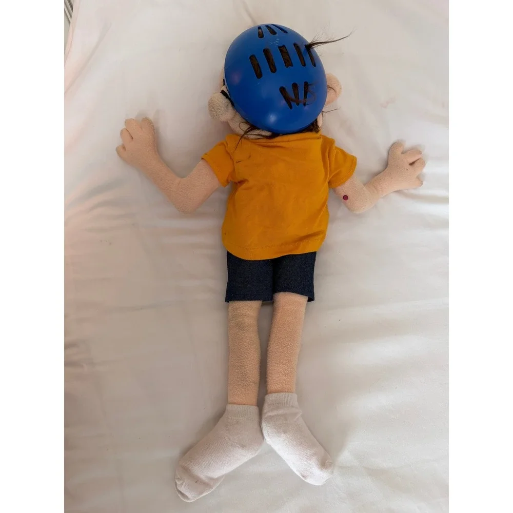 SML Jeffy Puppet SuperMarioLogan Plush Hand Puppet Yellow Shirt Blue Helmet